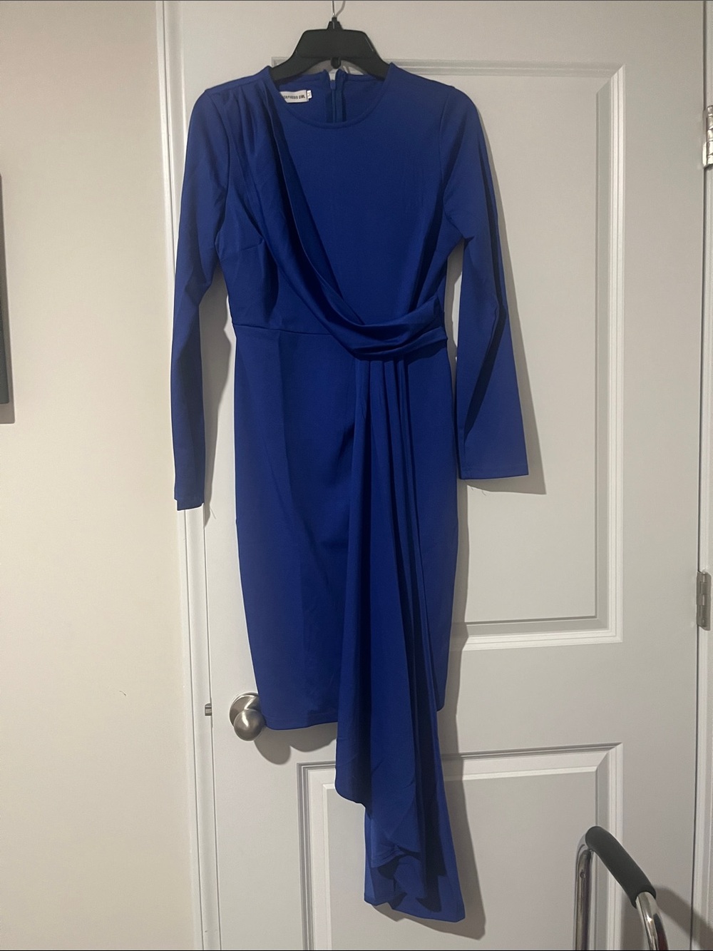 Royal Blue Long Sleeve Draped Midi Dress